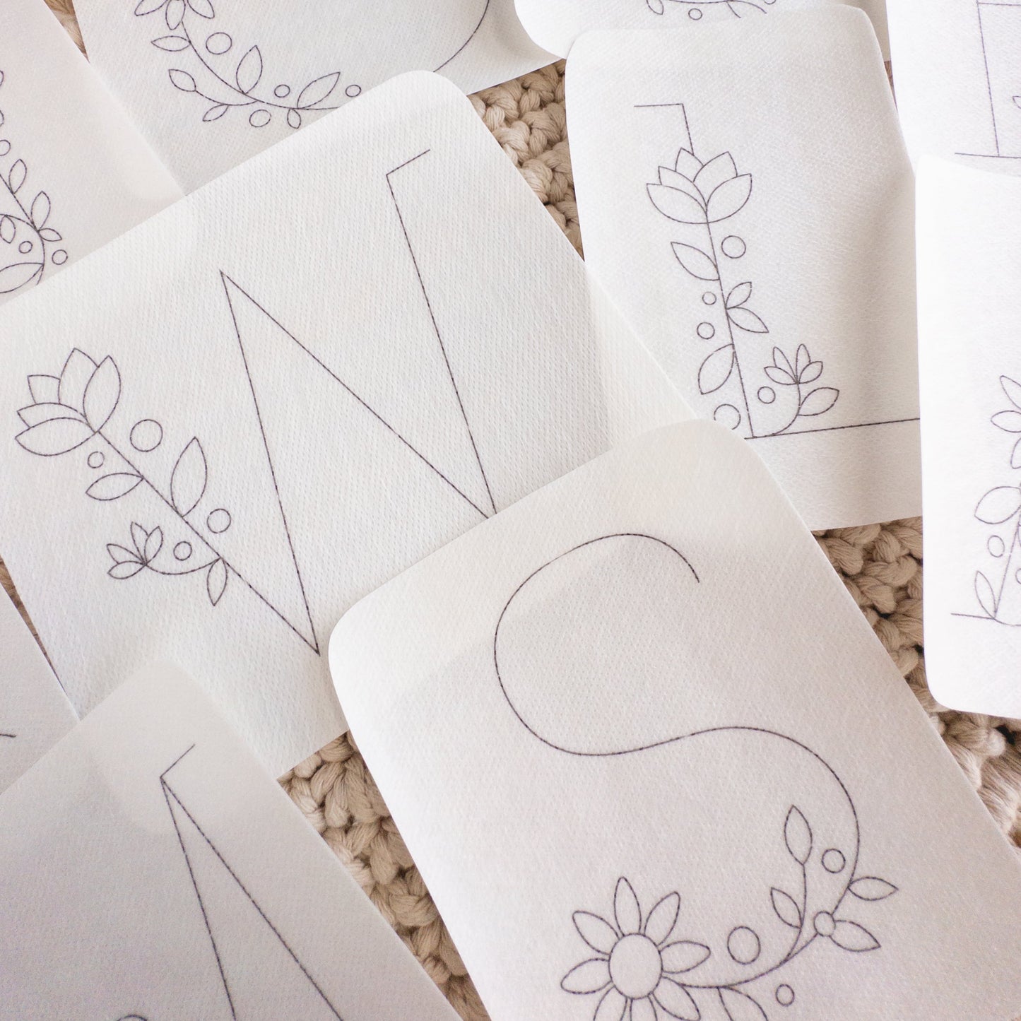 Large Floral Letters Stick and Stitch Patterns