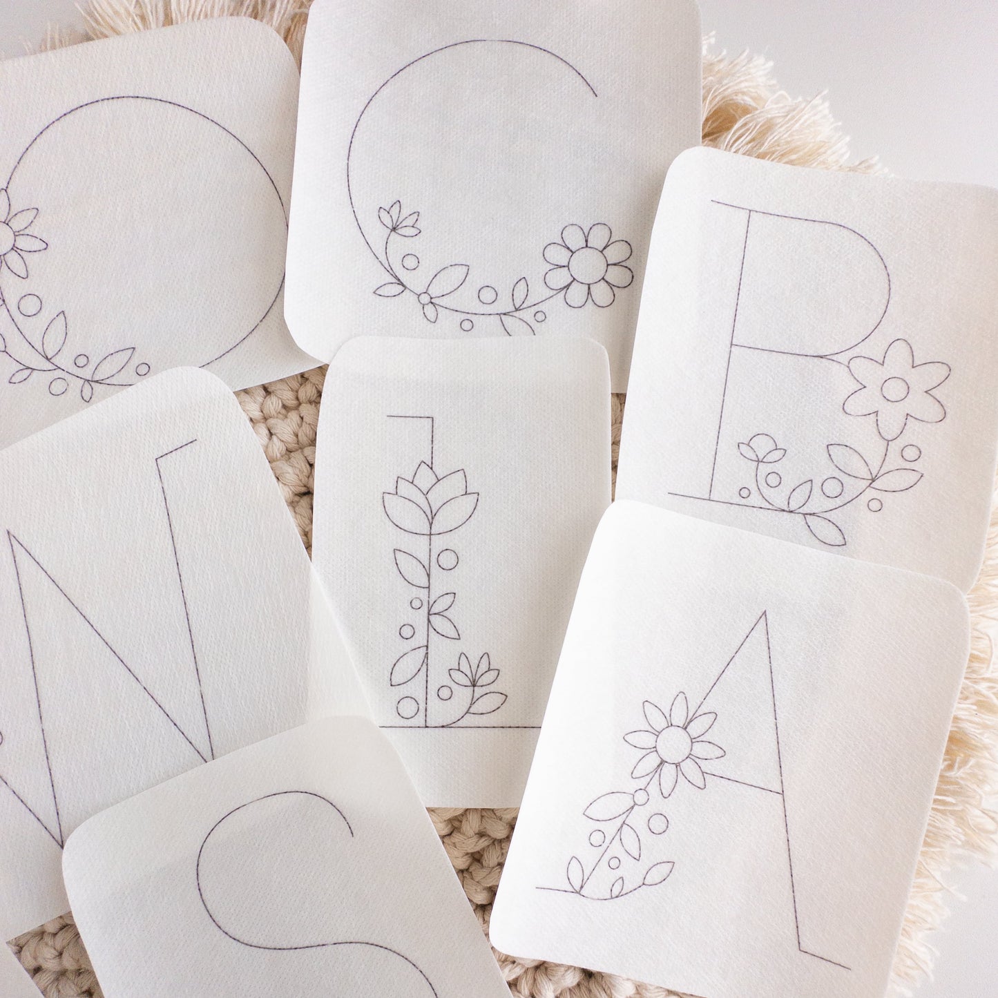 Large Floral Letters Stick and Stitch Patterns