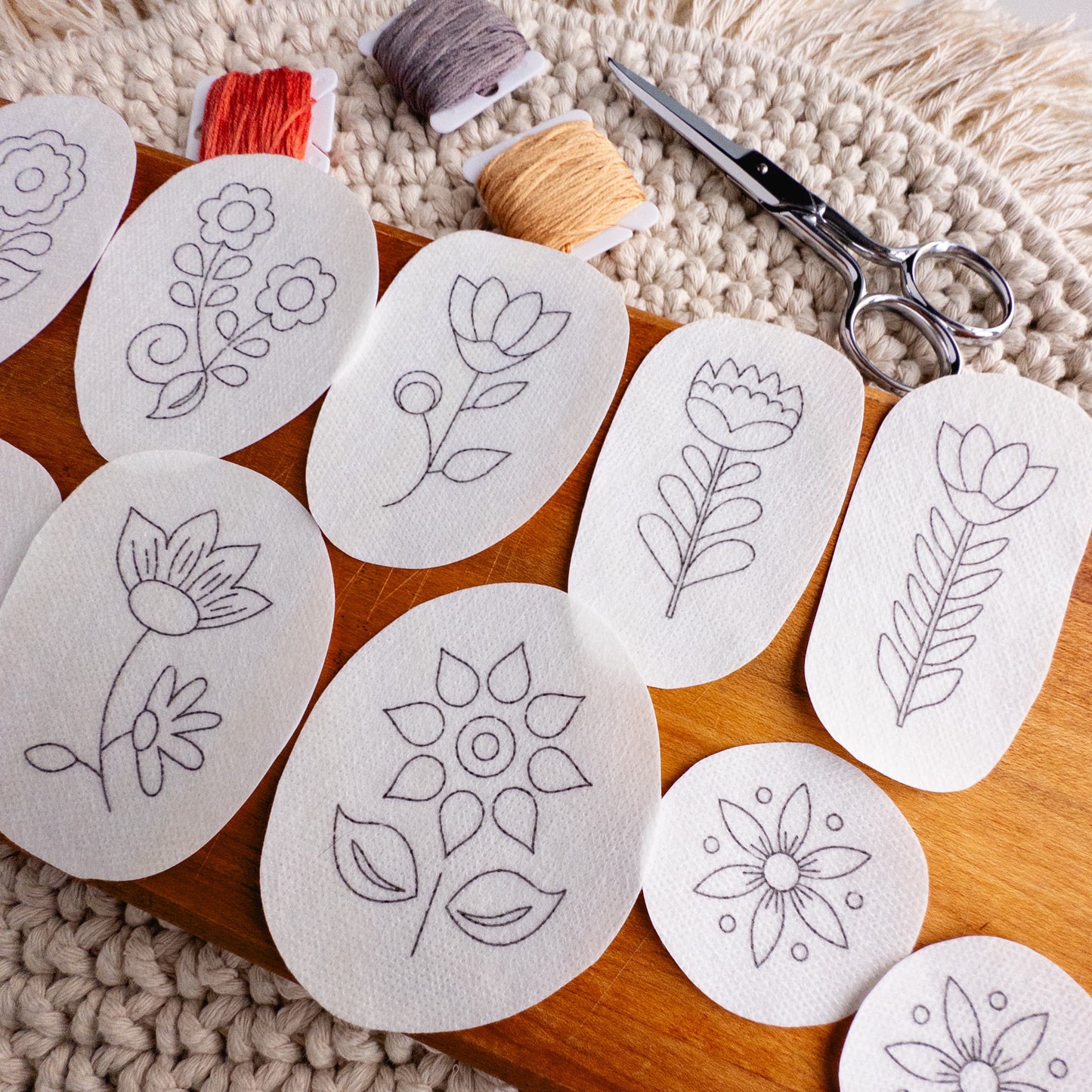 Folk Flowers Stick and Stitch Patterns