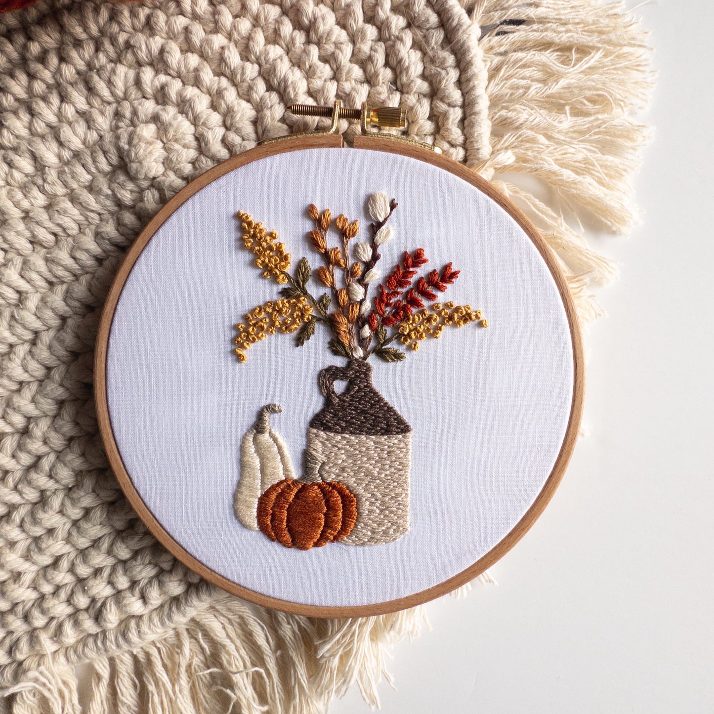 Autumn Stoneware Bouquet Embroidery Pattern