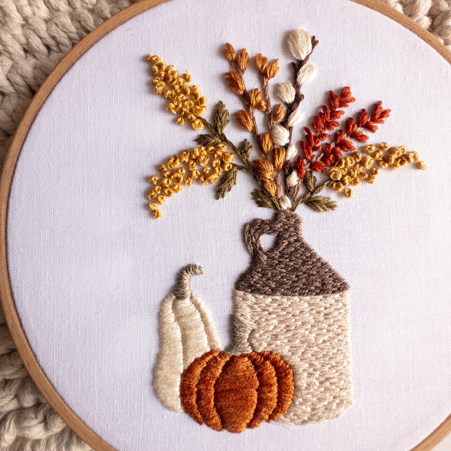 Autumn Stoneware Bouquet Embroidery Pattern